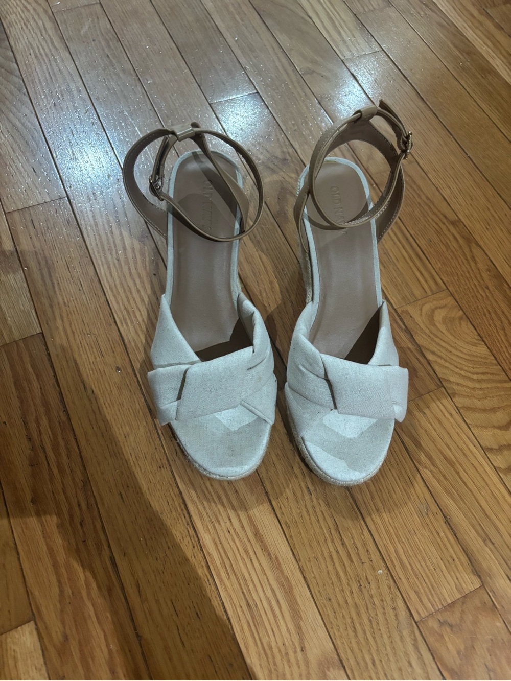Old Navy Cream Braided Wedge Sandals with Tan Ankle Strap